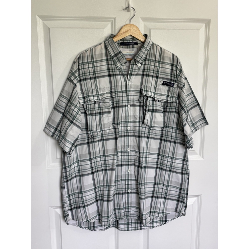Columbia PFG Super Bahama Shirt Mens Large Green Plaid Short Sleeve Omni-Shade - Picture 2 of 10